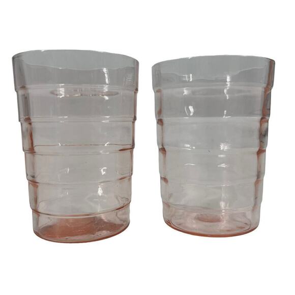 Vintage Anchor Hocking Block Optic Tumbler Glasses Pink Depression Glass - Picture 2 of 7